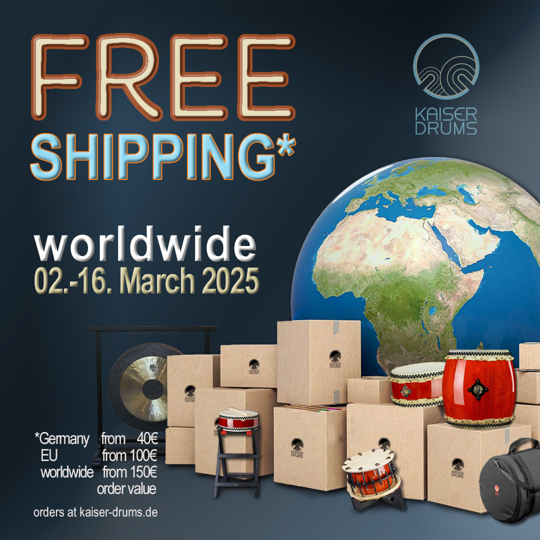 Free taiko shipping worldwide at KAISER DRUMS
